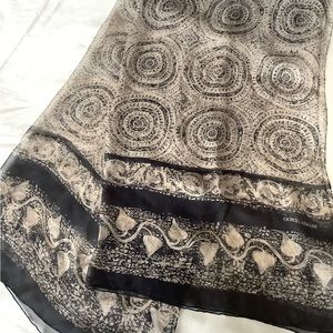 Giorgio Armani long silk scarf w subdued sophisticated pattern.